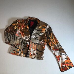 Vintage JS Collections Silk Blend Floral Coral Tiger Stripe Orange Blazer, 10P